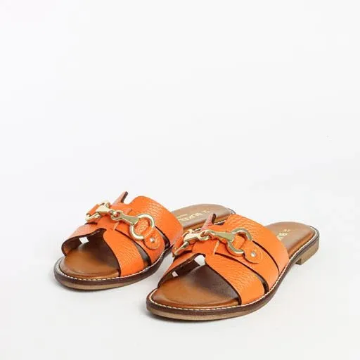 Holly Orange Leather Slides