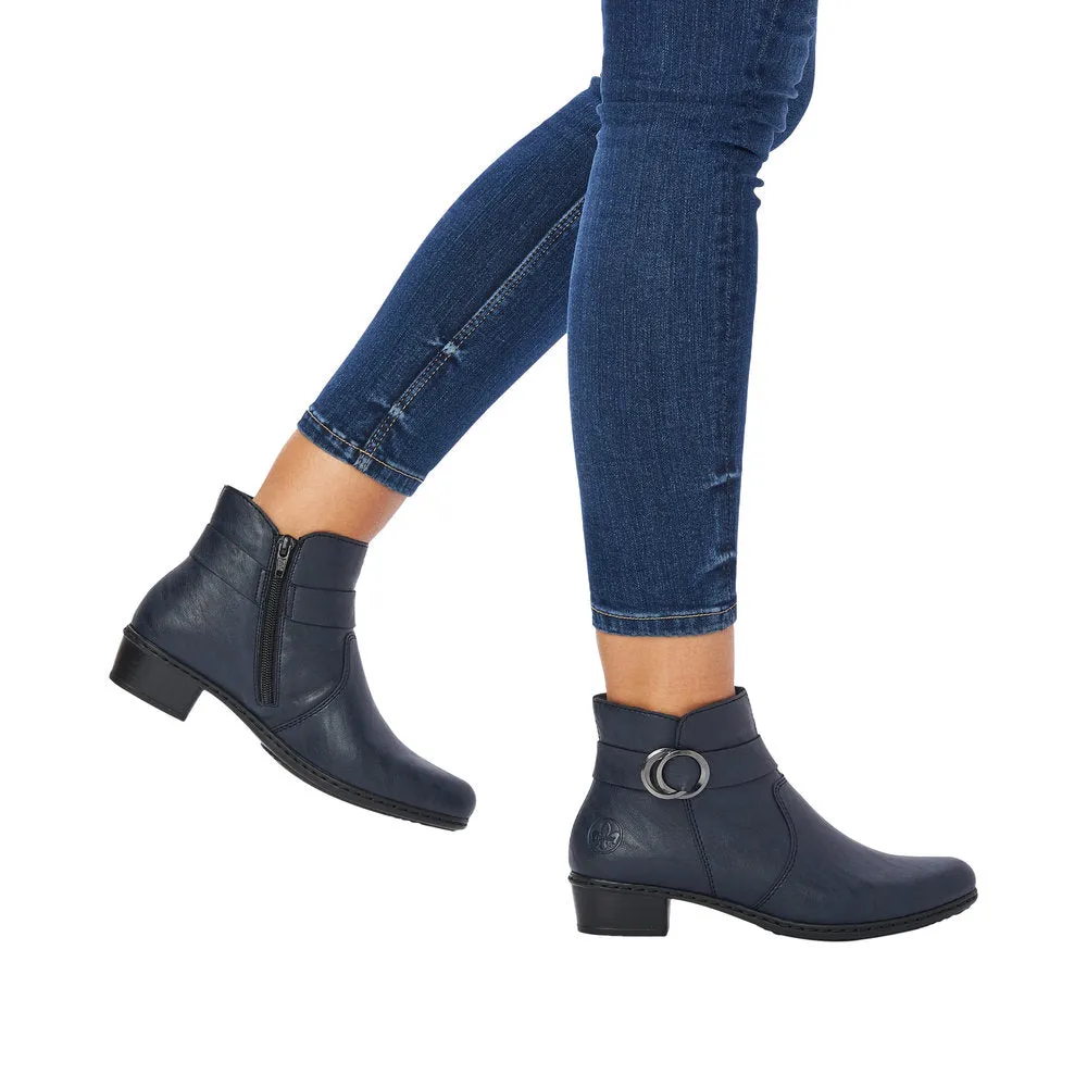 Ladies Rieker Ankle Boots Navy Soft Low Heel Y0775-14