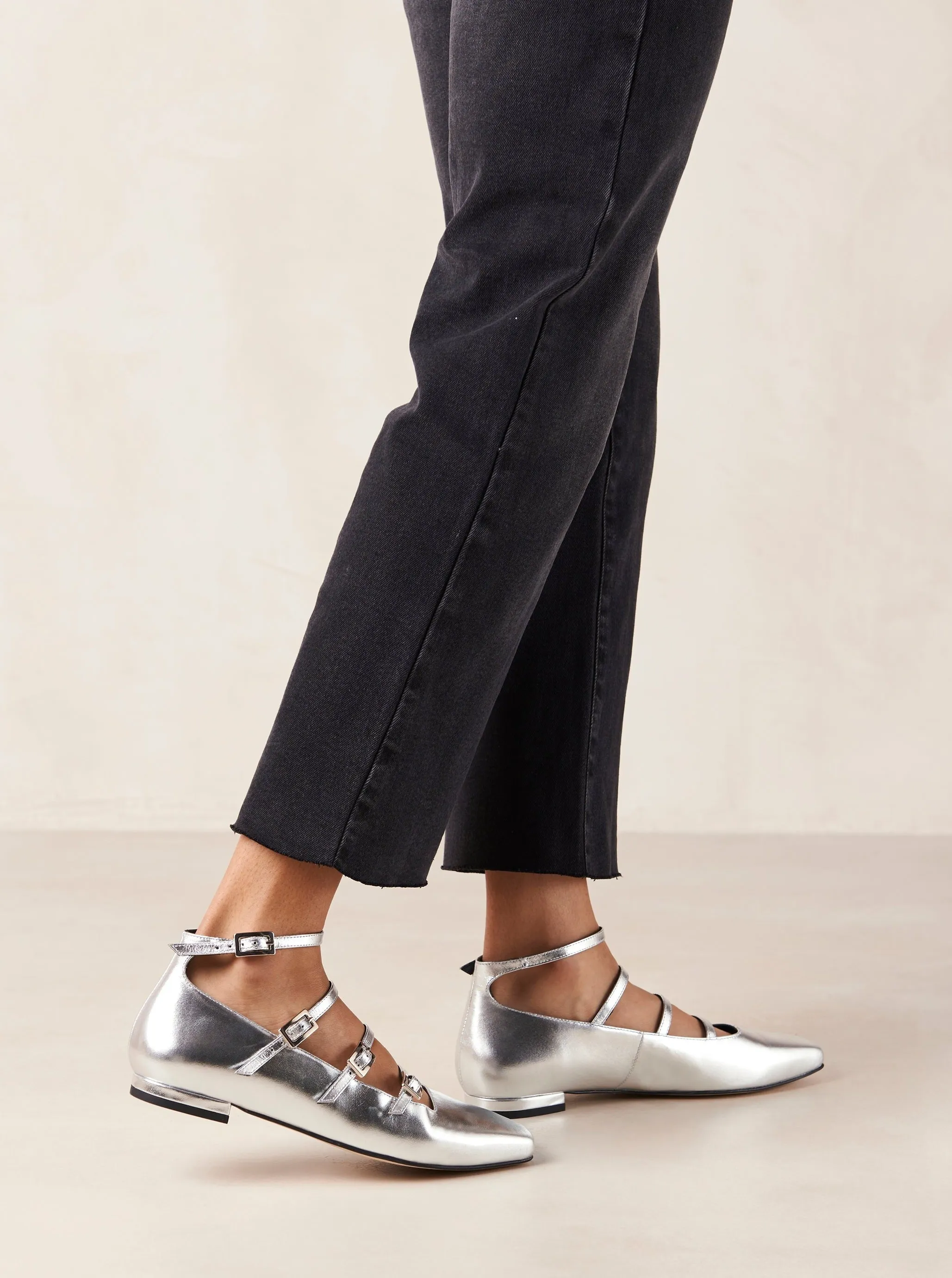 Luke Shimmer Silver Leather Ballet Flats