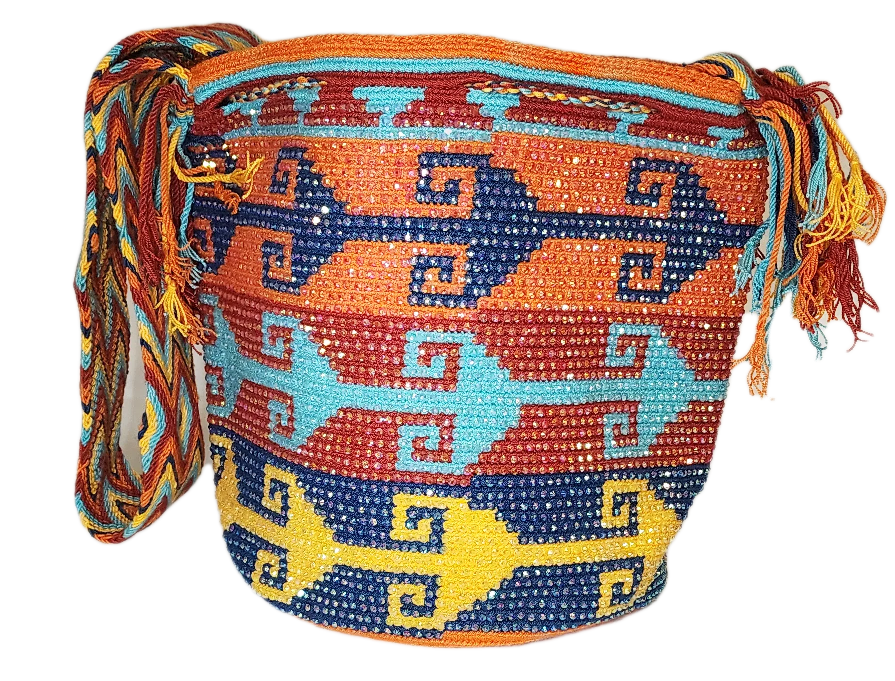 Mary Handmade Crochet Wayuu Mochila Bag with Crystals