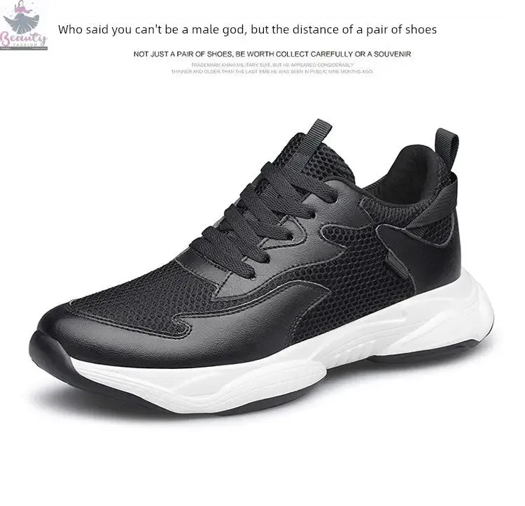 Men's Shoes Shoelace Sports round Head Mesh Pure Color Spring and Autumn