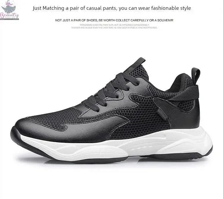 Men's Shoes Shoelace Sports round Head Mesh Pure Color Spring and Autumn