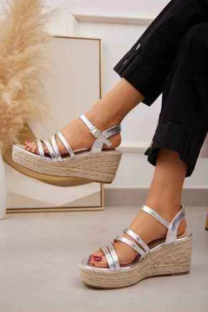 Metallic Strappy Wedge Sandal