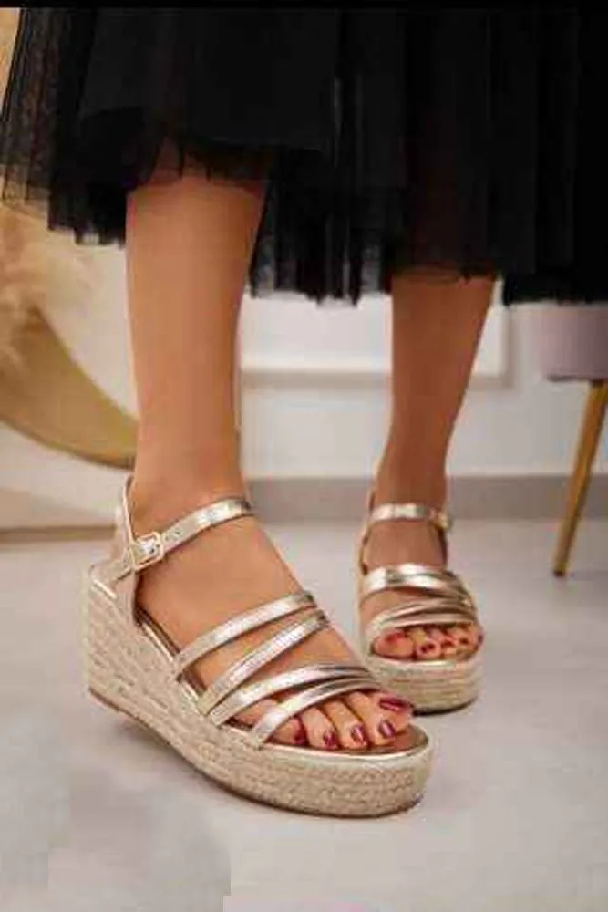 Metallic Strappy Wedge Sandal