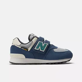 NEW BALANCE KID'S 574 HOOK & LOOP NAVY/GREY RUNNING SHOES