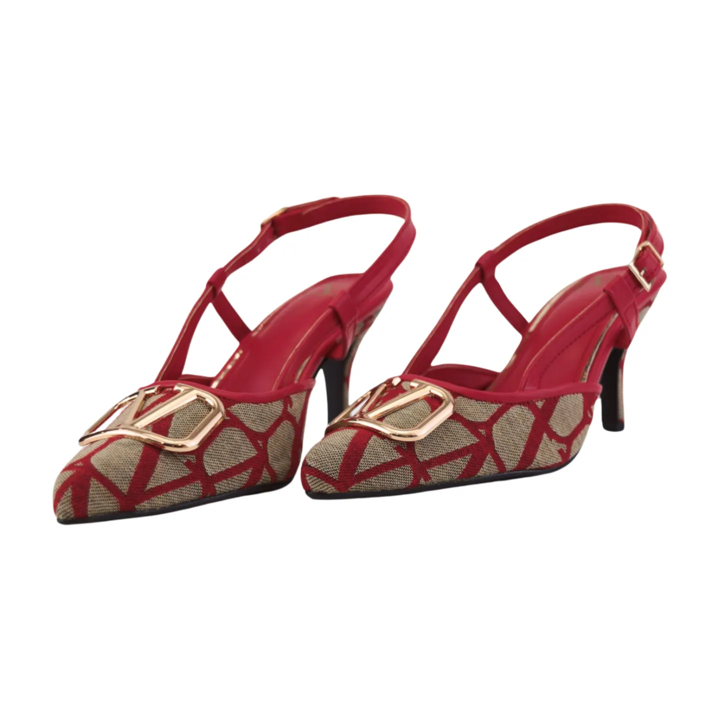 Stylish Red & Beige Vlogo Heels - Stylish and Sophisticated-1025