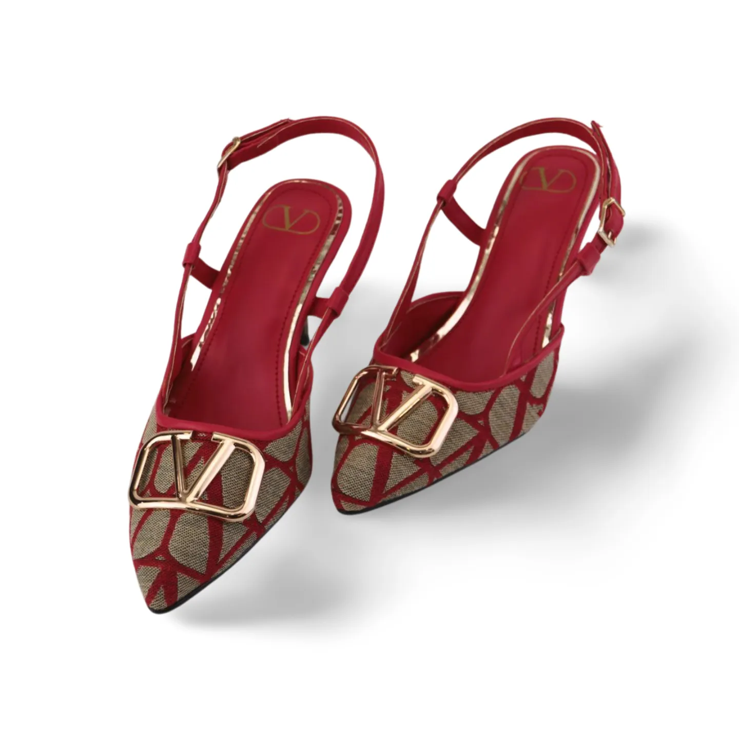 Stylish Red & Beige Vlogo Heels - Stylish and Sophisticated-1025