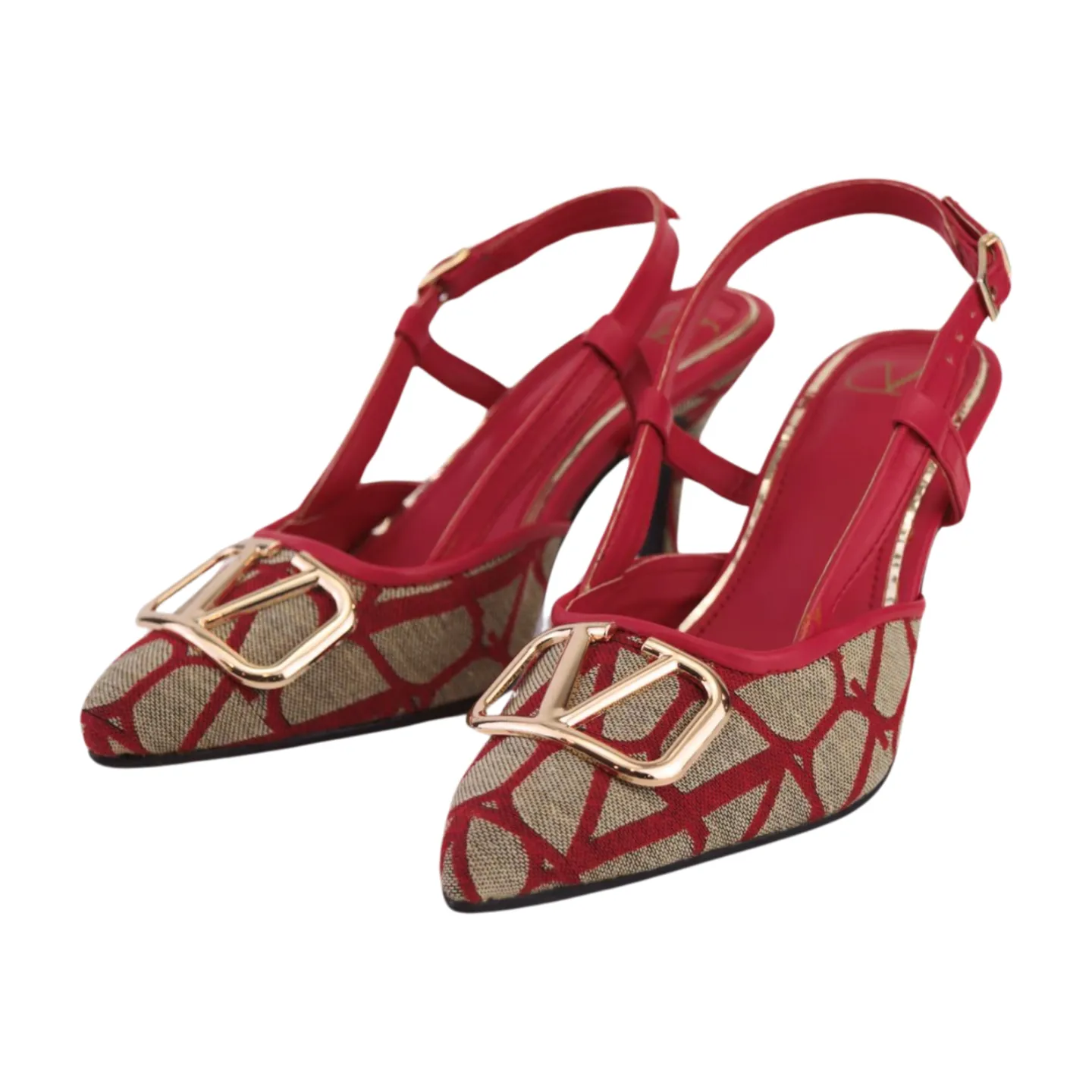 Stylish Red & Beige Vlogo Heels - Stylish and Sophisticated-1025