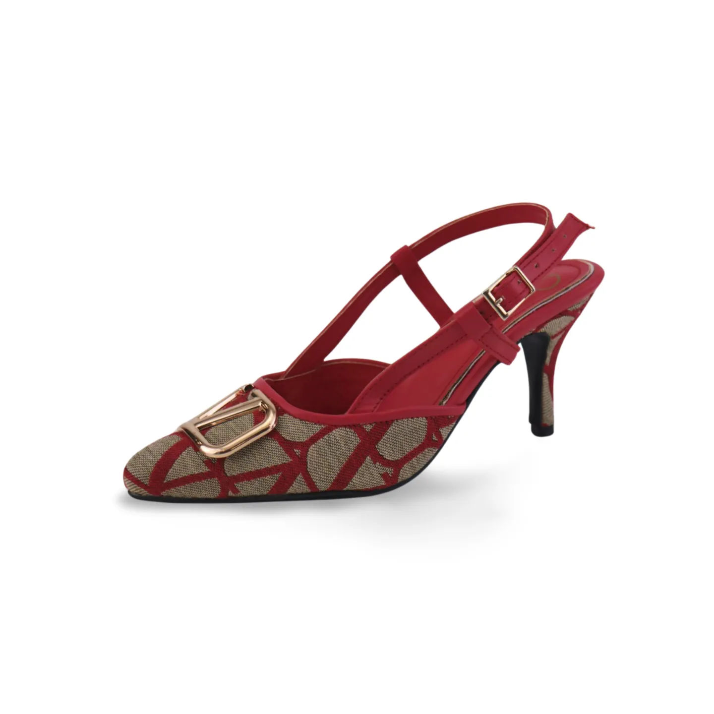 Stylish Red & Beige Vlogo Heels - Stylish and Sophisticated-1025