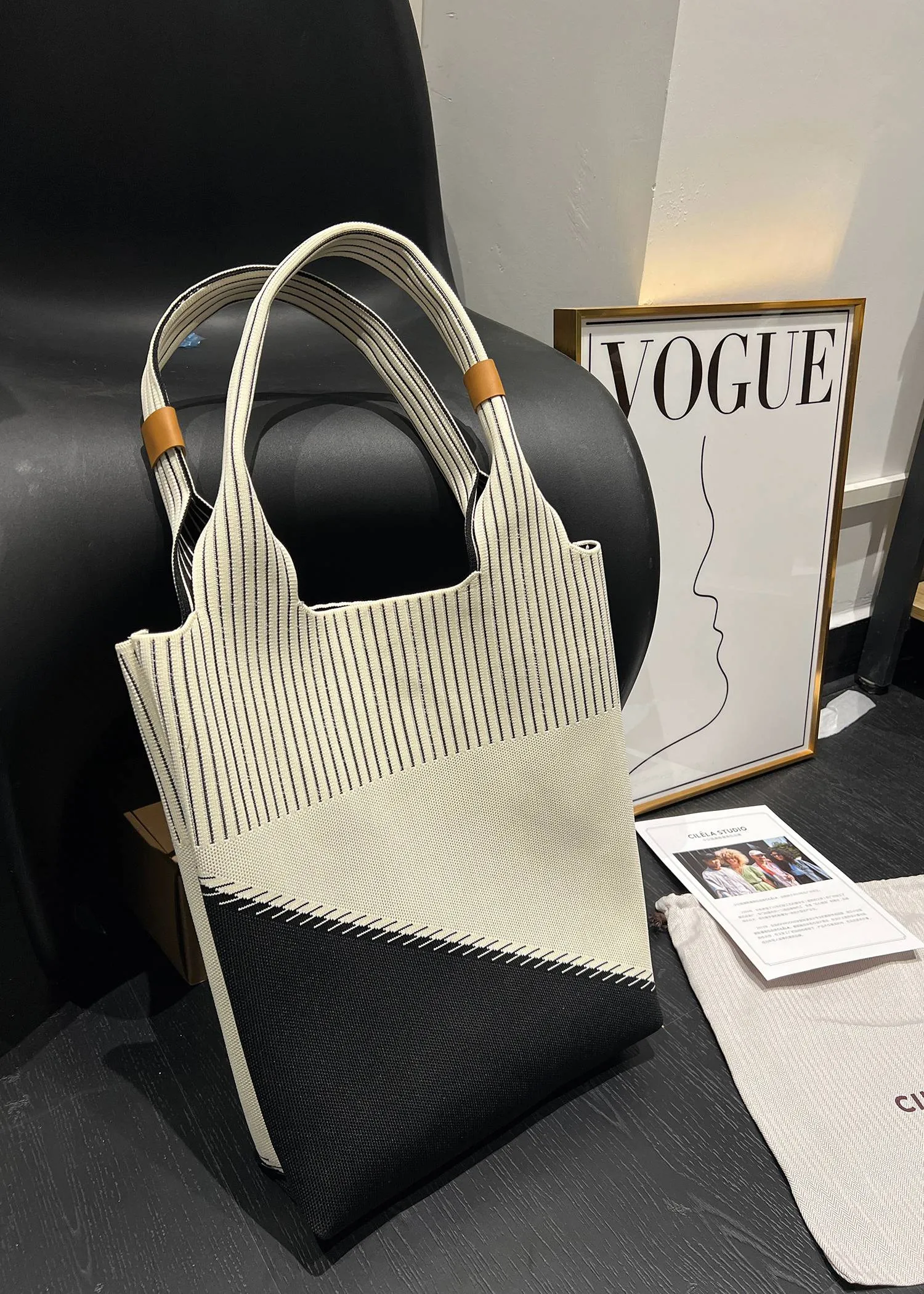 Two Tone Canvas Colorblock Tote Bag