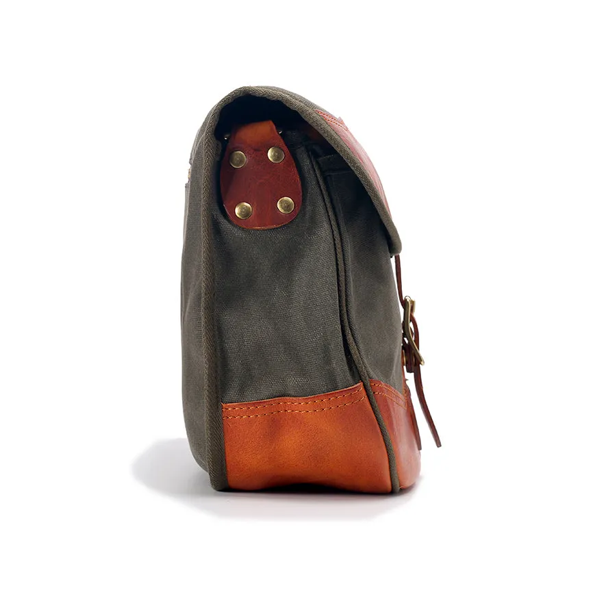 Waterproof Canvas And Italian Vegetable Tanned Leather Crossbody Clamshell Bag-i7bags