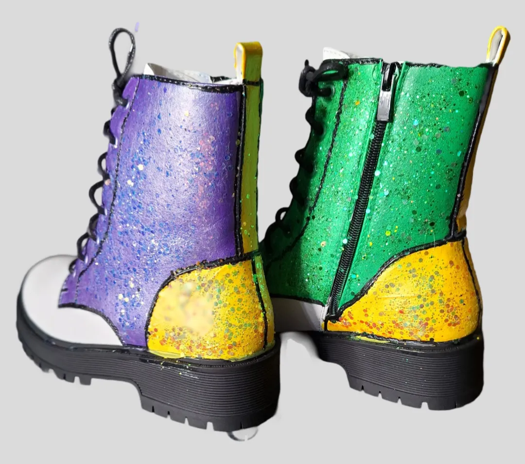 WOMEN LACE UP MARDI GRAS BOOTS SHOES