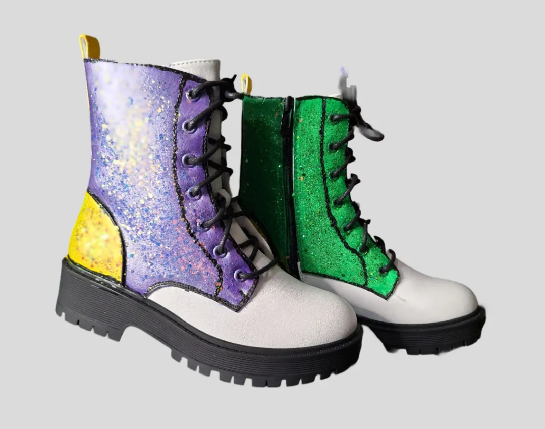 WOMEN LACE UP MARDI GRAS BOOTS SHOES