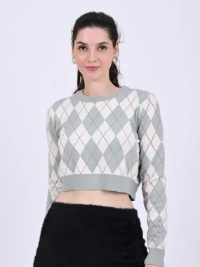 Women Lt Green Checkered Crop