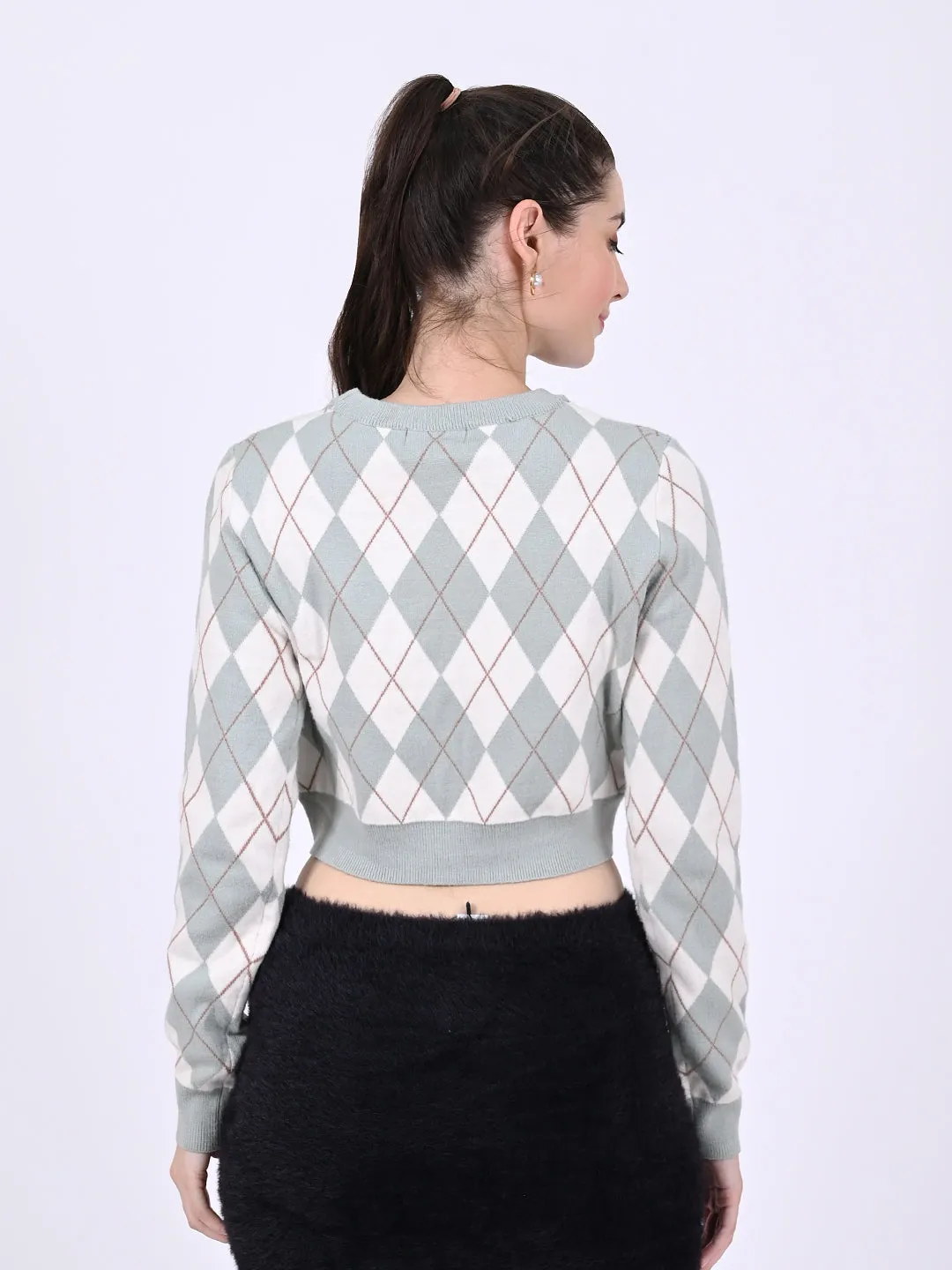 Women Lt Green Checkered Crop