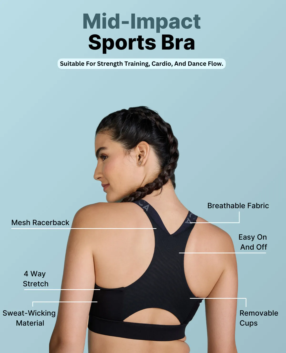 Women Mid Impact Zip Sports Bra with Removable Pads